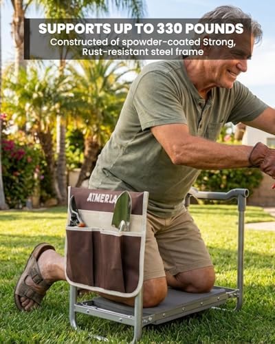 Aimerla Foldable Garden Kneeler Seat Heavy Duty [Upgraded Widened Thick Kneeling Pad] Garden Stool with Large Garden Tool Bags with Pockets - Portable Garden Bench Gardening Gifts for Parents - Image 6