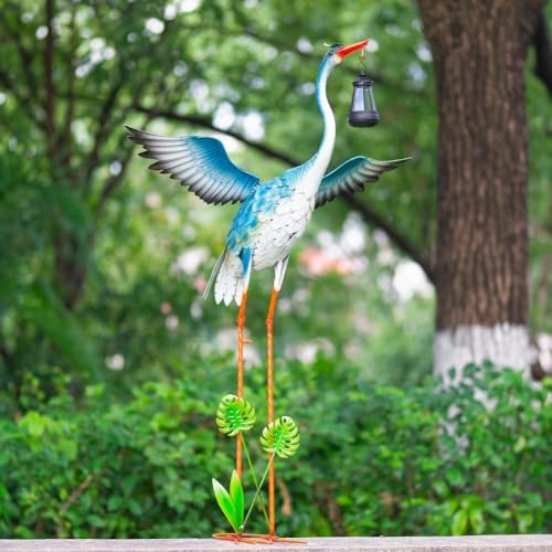 DREAMSOUL Solar Garden Statues, 40.6" Metal Crane Statue Patio Yard Decor - Image 2
