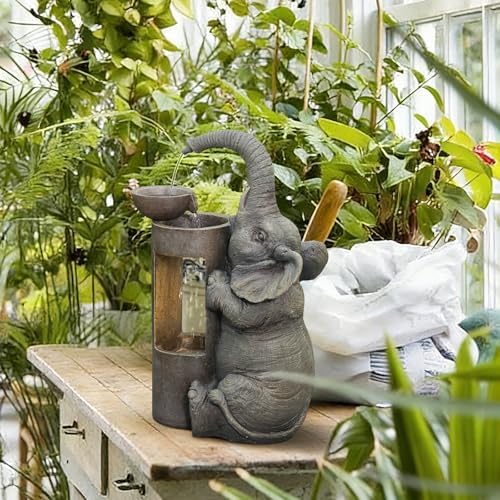Tankana Elephant Waterfall Fountain for Indoor Desktop & Outdoor Use Small Garden Water Feature with LED Light Quiet Mini Cute Table Water Fountains for Patio, Yard, Home Decor - Image 6