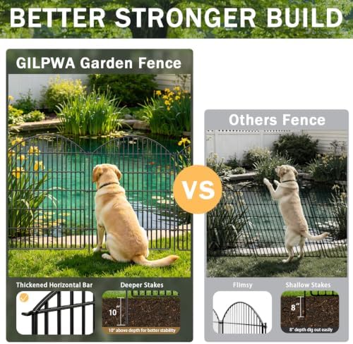 5 Panels Garden Fence Animal Barrier with Lock, 40in (H) x 12ft (L) Dog Fences Outdoor for Yard No Dig Rustproof Decorative Tall Metal Panel Border Rabbits Temporary Ground Stakes Fencing - Image 4