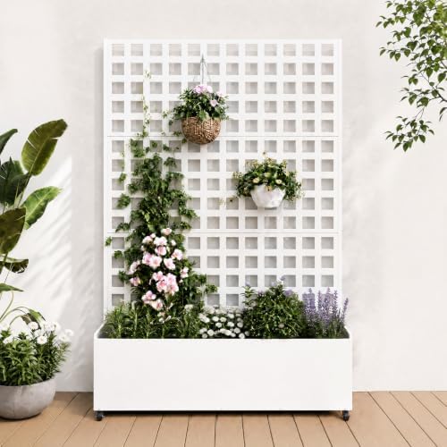 Garvee Metal Planter Box with Trellis and Wheels 71"x47"x16", Drainage Hole by Garvee