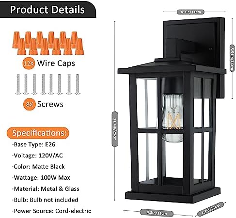 BesLowe 2-Pack Outdoor Wall Light Fixtures, Exterior Porch Lights, Black - Image 7