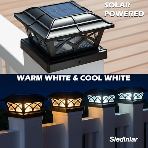 SIEDiNLAR Solar Post Cap Lights Outdoor Glass 2 Color Modes Black (4 Pack) - Image 2