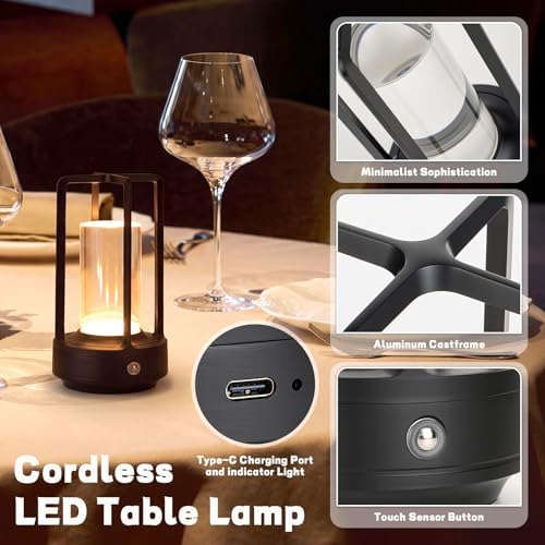 4 Pack Black Portable Metal Table Lamp LED Rechargeable Cordless Table Light Battery Operated Desk Touch Lamp 3 Color Stepless Dimming Light for Home Outdoor Camp Patio Bar Restaurant - Image 3