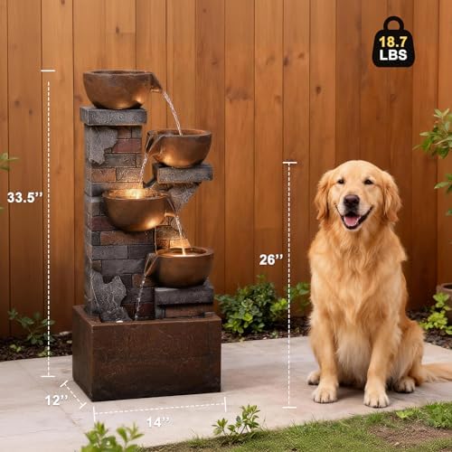 5 Tiers Water Fountain Outdoor Garden - 33.5" H Shape K Waterfall Fountain - Image 2
