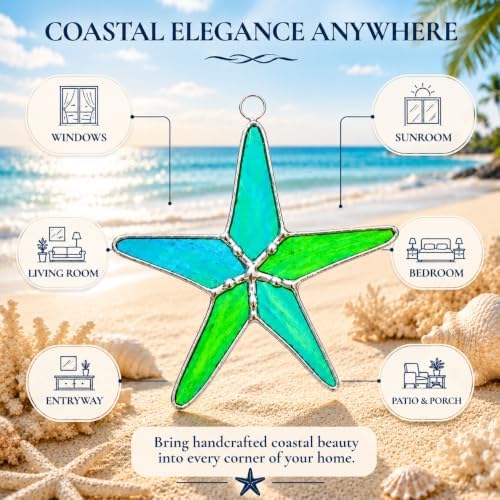 Stained Glass Peacock Starfish Suncatcher Set of 5, Coastal Home Decor - Image 6