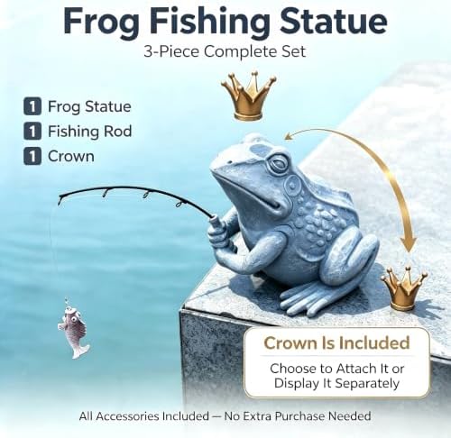 Larger Frog Statues Garden Pond Decor - 8.3" Funny Fishing Frog Statue Outdoor Garden Statue & Koi Pond Decor, Animals Sculpture & Figurine Accessory for Patio, Lawn, Yard Decoration, Gift for Mom - Image 3