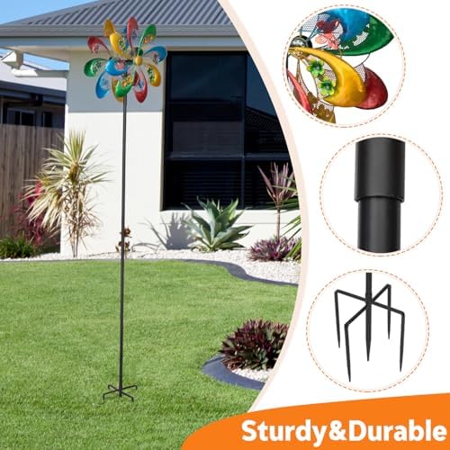 JAXPETY Windmill for Yard, Wind Spinner with 360°Rotation and Ground Stakes for Garden, Colorful (Rainbow) - Image 3