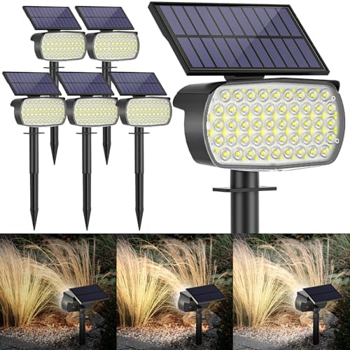 108 LED Solar Spot Lights Outdoor, Solar Lights Outdoor IP65 Waterproof, 3 Modes Solar Landscape Spotlights, Large Solar Powered Panel Lights for Garden Yard Pathway(Cool White/6 Pack) by MinPea