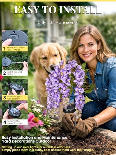 GIGALUMI 6 Pack Solar Wisteria Flowers Outdoor, 2 Modes, Multicolored - Image 5