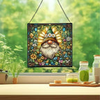 Daisy Crown Gnome Stained Glass Suncatcher – Square Hanging Window Panel for Home or Greenhouse – Whimsical Glass Art Gift for Garden Lovers, Christmas, Halloween, Father Days gdSmuZ - Image 2
