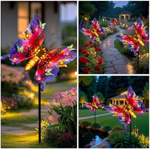 ANGMLN Solar Garden Lights, Outdoor Butterfly Garden Decor Large 41" Metal Decorative Lights, Waterproof Butterfly Outside Decoration Patio Yard Porch Birthday Gardening Gifts for Mom Women, Purple - Image 4