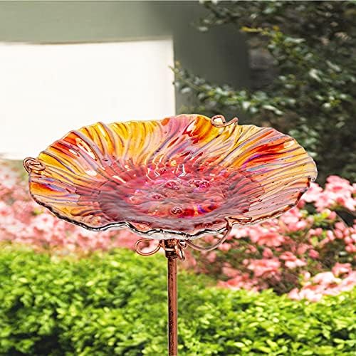 MUMTOP Glass Bird Bath for Outside, Red Bird Feeder Birdbaths for Oudoors - Image 3