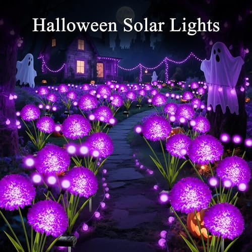 Solar Lights Outdoor Waterproof, 2 Pack Purple Solar Firefly Swaying Lights with Flowers, Flower Light Garden Decor for Outside Yard Patio Halloween for Women Grandma - Image 5