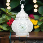 Metal Oriental Moroccan Storm Lantern, 30 cm, for Outdoors as a Garden Lantern or Indoors as a Table Lamp (White) - Image 2