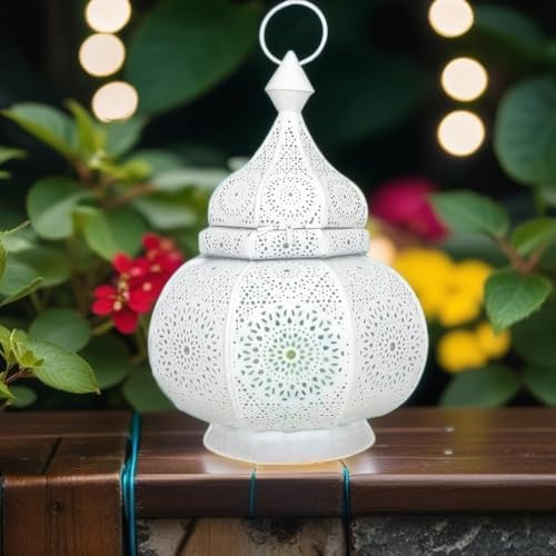 Metal Oriental Moroccan Storm Lantern, 30 cm, for Outdoors as a Garden Lantern or Indoors as a Table Lamp (White) - Image 2