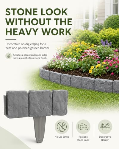 Faux Stone Garden Fence No Dig Landscape Edging Border (White, 20pcs) - Image 2