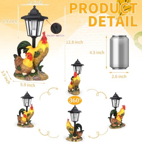 Solar Rooster Decor Outdoor, Garden Rooster Statue with Lantern - Image 3
