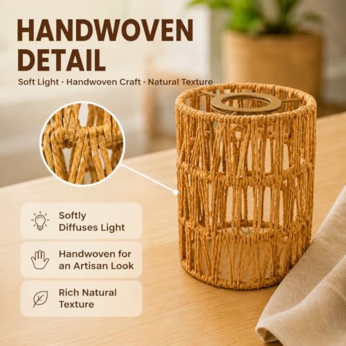 6-Pack Boho Rattan Lamp Shades - Cylinder Shade Natural Wicker Lampshades - Image 3