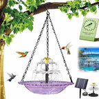 Solar Hanging Bird Bath Fountain, Solar Powered Cascading Outdoor Water Fountain, with Solars Pump, Outdoors Decor Hummingbird Bath Shower Bowl Kit Garden Gift Yard Patio Backyard Decoration (Purple) - Image 2