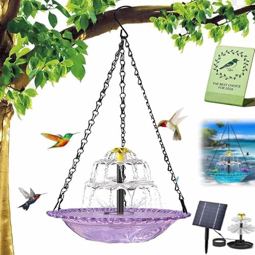 Solar Hanging Bird Bath Fountain, Solar Powered Cascading Outdoor Water Fountain, with Solars Pump, Outdoors Decor Hummingbird Bath Shower Bowl Kit Garden Gift Yard Patio Backyard Decoration (Purple) - Image 2