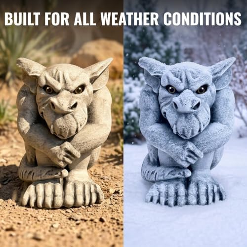 OLOMA Concrete Gargoyle Garden Statue Gothic Guardian Sculpture Handmade Outdoor Decor Mythical Creature Stone Figurine Patio Lawn Yard Porch Halloween Fantasy Ornament - Image 5
