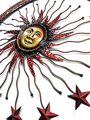 Bellaa Metal Wall Art Sun Moon Stars Celestial Indoor Outdoor Hanging Garden 3D Sculpture Retro Plaques Home Decor Large 36 inch - Image 4