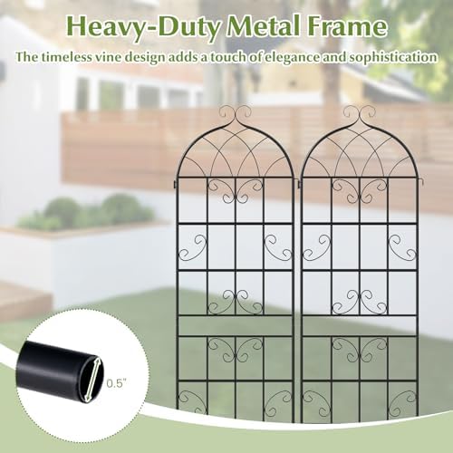 Giantex 2 Packs 71"x20" Metal Garden Trellis for Outdoor Climbing Plants, Heavy-Duty Plant Support for Vine Rose Vegetable Flower, Rustproof Black Metal Coating Patio Trellis Arch Decorative Fence - Image 5