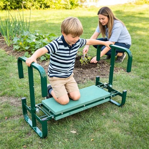 Garden Kneeler Seat, Height Adjustable Foldable Gardening Stool, Dual Function Bench for Kneeling & Sitting, Ideal for Gardening, Camping & Picnics (Green) - Image 2