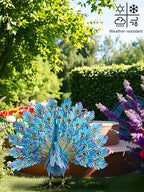 YEAHOME Garden Decor Outdoor Statues, 22.4" Large Metal Peacock Standing Yard Art, Blue Green Bird Lawn Sculptures Garden Decor for Outside Patio Porch Backyard - Image 6