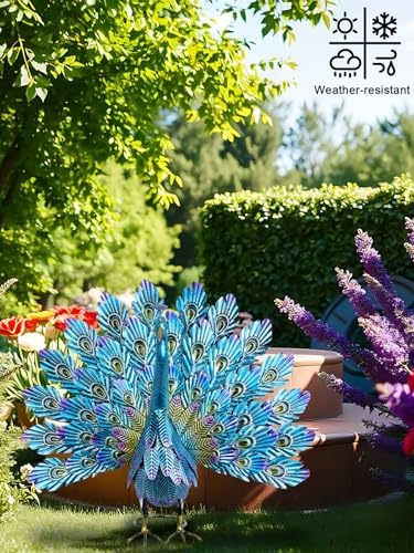 YEAHOME Garden Decor Outdoor Statues, 22.4" Large Metal Peacock Standing Yard Art, Blue Green Bird Lawn Sculptures Garden Decor for Outside Patio Porch Backyard - Image 6