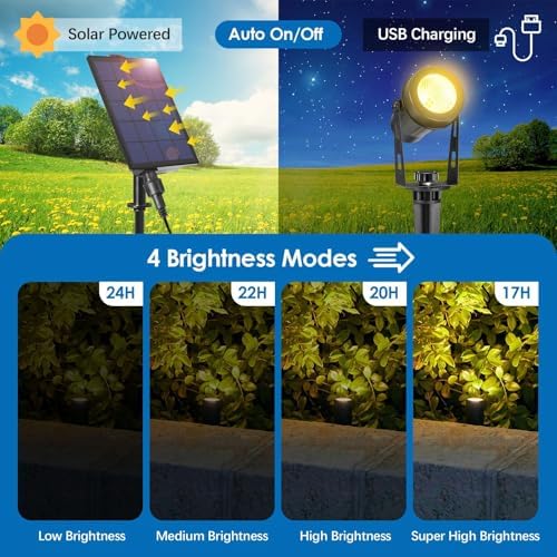 ALOVECO Solar Spot Lights Outdoor 4-in-1 Solar Powered Spotlights IP65 Waterproof with Remote 29.5ft Cable Auto On/Off 8 Modes Solar Uplights Outdoor for Garden Yard Landscape Tree 2700K Warm White - Image 4