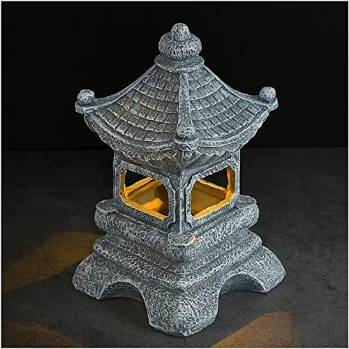 Garden Ornaments Decor Statue Outdoor,Outdoor Garden Sculpture Home Statues Pagoda Garden Statue with Solar Light Resin Pavillion Figurine Decor Lantern,Indoor/Outdoor Zen Sculptures by Unknown