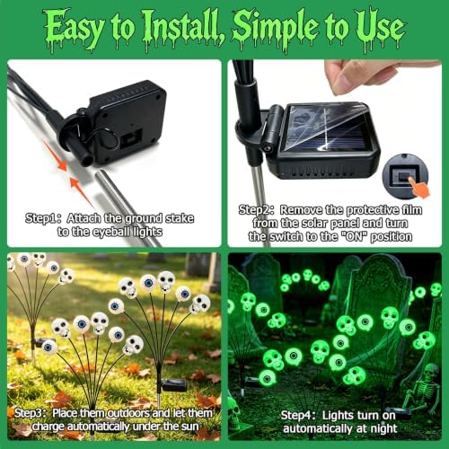 6 Pack Halloween Decorations Outdoor Solar Scary Eyeball Lights (Green) - Image 5