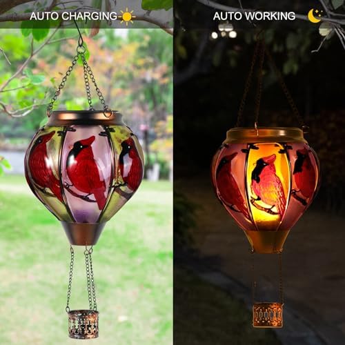 Cardinal Bird Hot Air Balloon Solar Lantern Outdoor Waterproof Garden Decor - Image 4