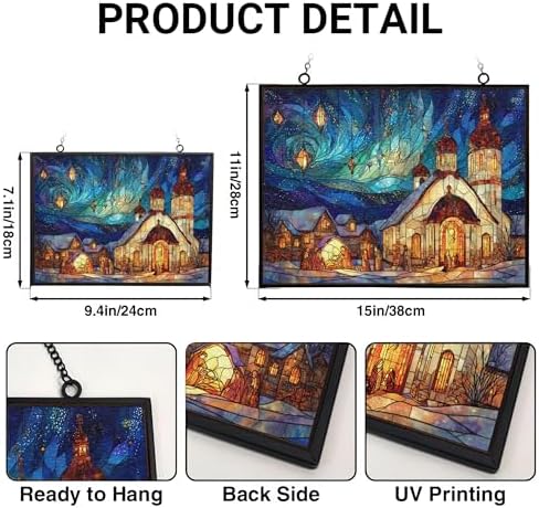 Personalized Rectangle Boho Christmas Church Nativity Stained Glass Suncatcher Stained Glass Window Hanging Home Decor Garden Halloween Christmas Wedding Housewarming Gifts - Image 3