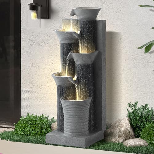 5-Tiers Outdoor Water Fountain, Fountains and Waterfalls with Light by Dephet