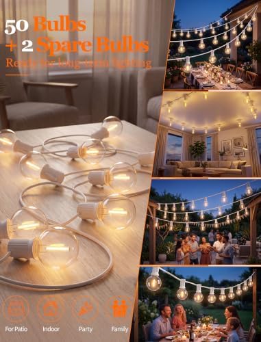 100FT G40 LED Outdoor String Lights, 50+2 Shatterproof Bulbs, White Wire - Image 7