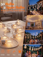 100FT G40 LED Outdoor String Lights, 50+2 Shatterproof Bulbs, White Wire - Image 7