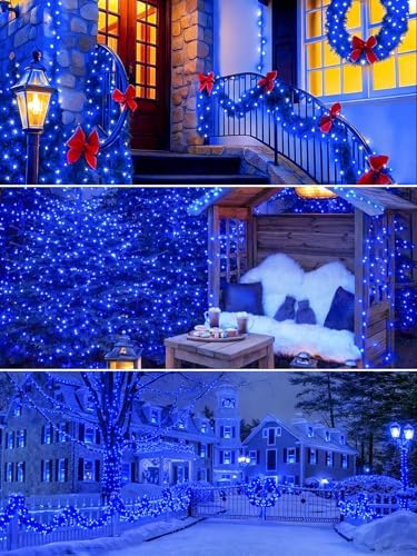 4 Pack 180FT Solar Christmas Lights Outdoor Waterproof, Super Bright 320 LED Solar String Lights with 8 Lighting Modes, Green Wire Solar Twinkle Fairy Lights for Outside Tree Xmas Party Garden(Blue) - Image 6