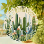 Wind Spinners for Yard Garden, Summer Cactus Tropical Plants 3D Stainless Steel Round Hanging Spinners Indoor Outdoor Kinetic Yard Art,12 Inch, Flower Green Plant by IDOWMAT