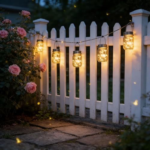 Outdoor Solar Powered Mason Jar Lights with 30 Mini Warm White LEDs 6 Pack - Image 5
