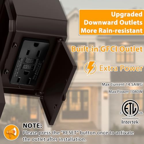 Outdoor Light with GFCI Outlet, 2 Pack Dusk to Dawn Porch Lights - Image 2