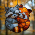 Lovely Hugging Racoon and Red Panda Acrylic Suncatcher by AVAGAN