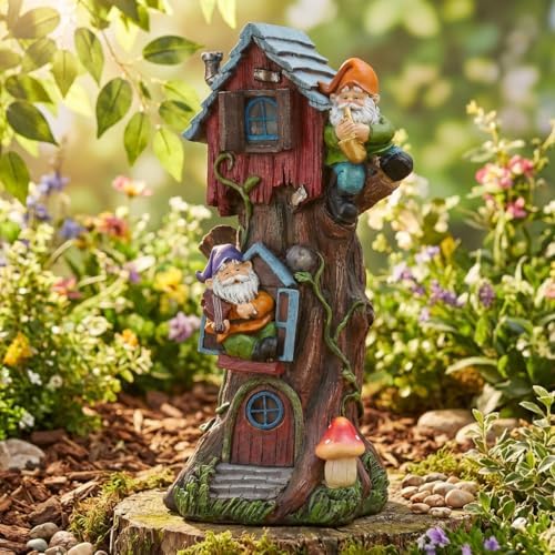 TERESA'S COLLECTIONS Gnome Treehouse Solar Resin Garden Statue 11" - Image 3