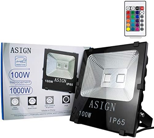 ASIGN 100W RGB LED Flood Lights, Indoor Outdoor Decoration Light Waterproof Color Changing LED Security Light with Remote Control, Dimmable Wall Washer Lights with US 3-Plug - Image 6