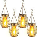 KOOPER Solar Lanterns Outdoor Waterproof, 4 Pack Upgraded Flickering Flame Hanging Solar Lights Outdoor Decorative, Metal Outdoor Hanging Lantern for Yard Patio Garden Decor, Gift for Mom (Bronze) by KOOPER