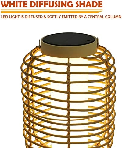 Solar Yard Outdoor Austin Solar Powered Floor Lamp Set of 2, 14-inch Wicker Woven LED Lamp, Water-Resistant Garden Light, Boho Style, Decor for Balcony, Porch, Yard, Pathway, Natural Color - Image 4