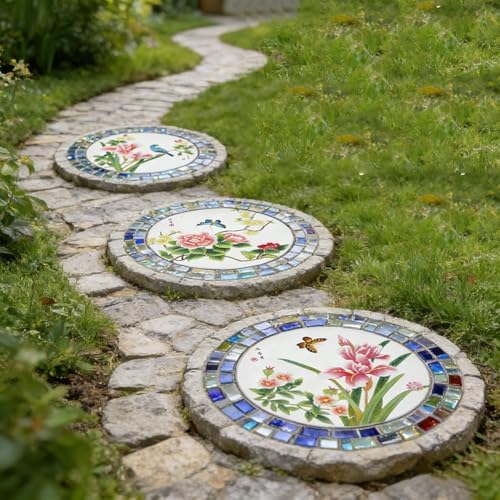 GZHERVICES Garden Stepping Stones for Landscaping Arrangements, Lawn Stepping Stones for Gardens, Outdoor Decorative Accents, Handcrafted Outdoor Lawn Pathway Ornaments(Multi-Colored-A) - Image 7