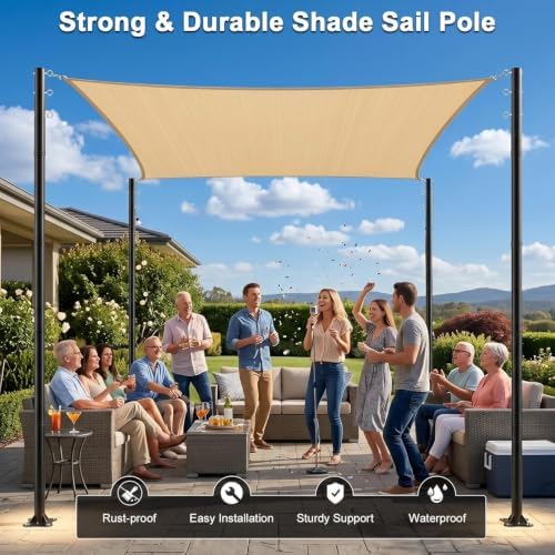 4 Pack 12 Ft Shade Sail Poles, Heavy Duty Metal Outdoor Support Post Kit, Rust-Resistant Shade Sail Support Poles, Adjustable Metal Sun Shade Poles for Patios, Courtyards, Backyards and Gardens - Image 3